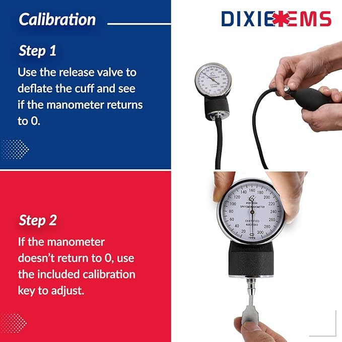 Dixie Ems Deluxe Aneroid Sphygmomanometer Blood Pressure Set W/ Adult Cuff, Carrying Case and Calibration Tool - Pink