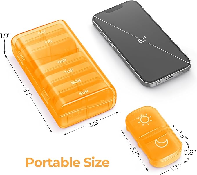 AUVON XL Weekly Pill Organizer 2 Times a Day, AM PM Pill Case with One-Side Large Opening for Easy to Use, Pill Box 7 Day Travel Medication Organizer for Medications, Vitamins, Fish Oils, Supplements