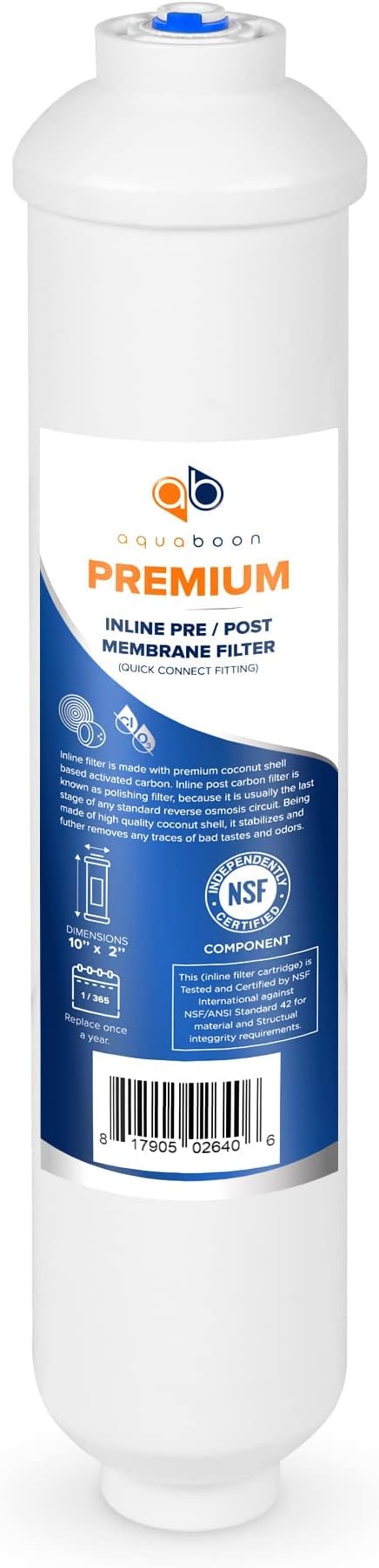 Aquaboon Premium Inline Post/Carbon Polishing Water Filter Catridge for Reverse Osmosis System Standard Size (Quick Connect Fiting) RO Water Filter Replacement Compatible with ICF-10 25-Pack