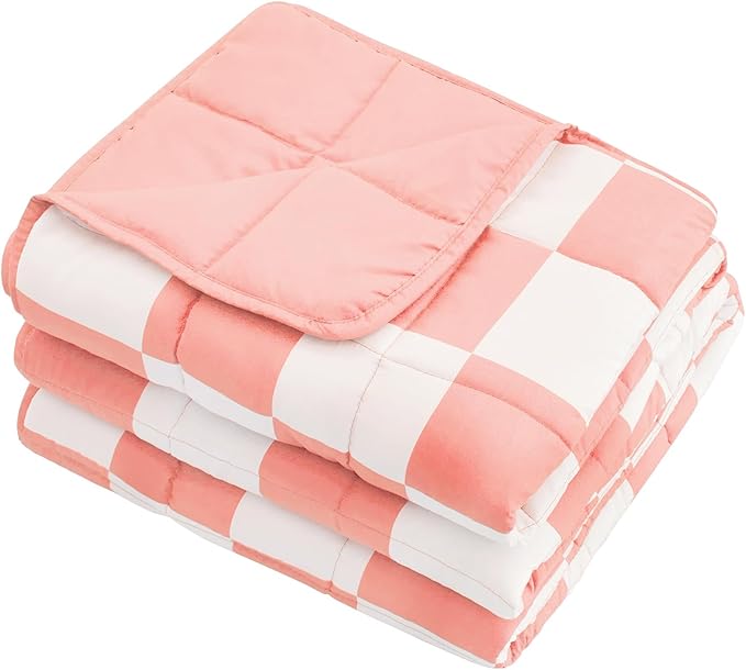Pink Checkered Weighted Blanket for Adults 20lbs, 48"x72" Full Twin Size Cooling Plaid Heavy Throw Blanket for 130-220lbs, Microfiber Soft Thick Big Blankets Weighted Comforter Gift for Sleeping