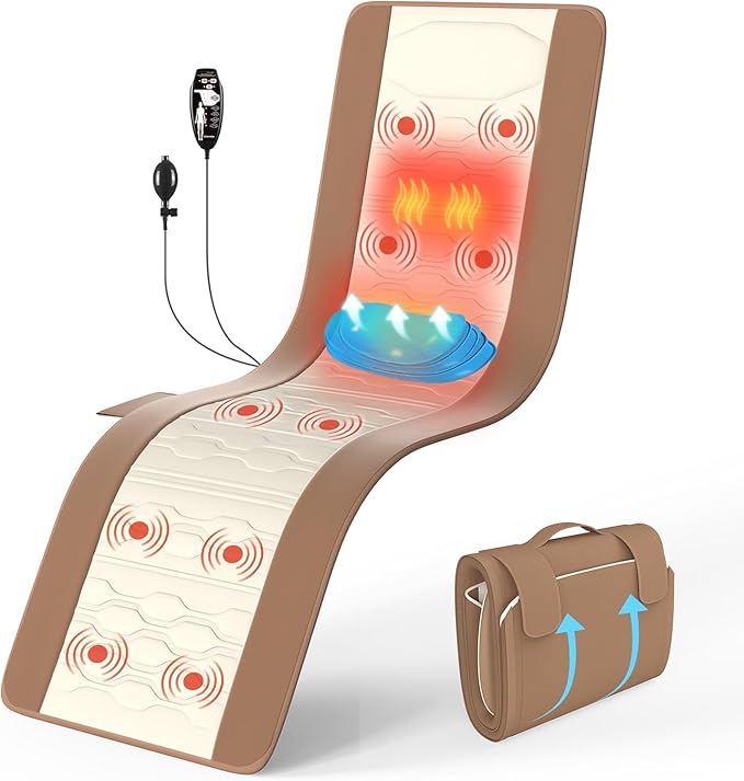 Full Body Massage Mat with Heat, Back Massager for Pain Relief Deep Tissue, Back Massage Pad with Lumbar Support Traction Device, 10 Vibration Motors & 5 Massage Modes, 2 Heating Pads for Back