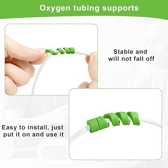 10 Pack Oxygen Tube Support Crimp Straightener for Portable Oxygen Concentrator, Oxygen Tubing Support for Oxygen Tank Oxygen Hose Nasal Cannula Oxygen Accessories (Green)