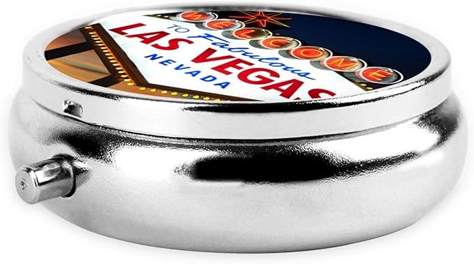 Pill Box,Welcome to The Las Vegas Sign Round 3 Compartment Pill Box Pocket Purse Decorative Box Portable Mini Travel Medicine Case Tablet Vitamin Holder Organizer Pill Case
