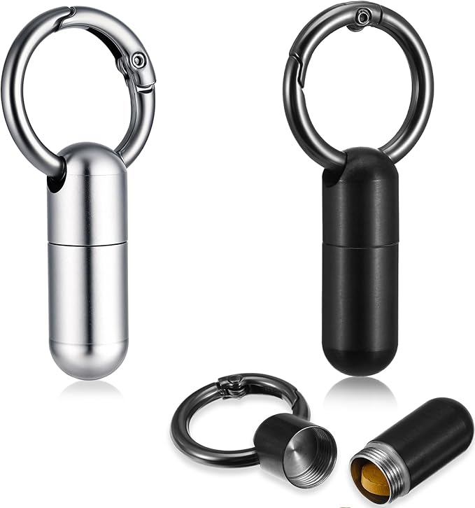 2 PCS Small Pill Case Micro Keychain Pill Holder Portable Waterproof Container Tiny Pocket Medicine Organizer with Keyring for Travel Purse Pocket Handbag Outdoor