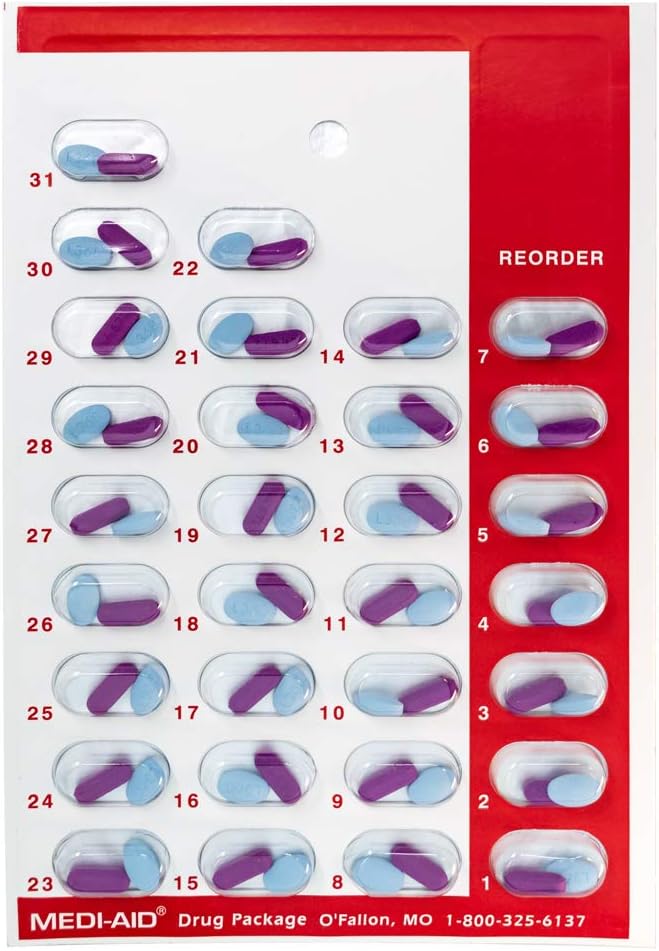 Color Coded Monthly 31 Day Medication Blister Cards Cold Seal - Daily, AM/PM, 3X, 4X, 5X a Day Pill Organizer (6 Pack Red)