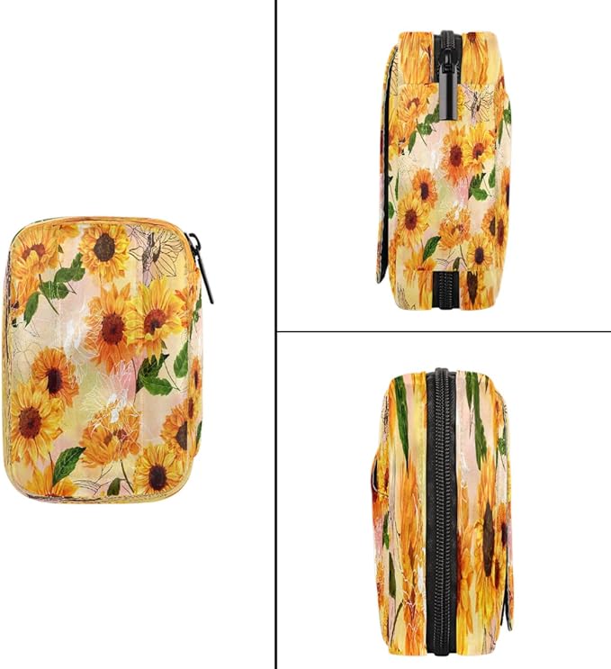 Flower Sunflower Pattern Pill Case Travel Pill Organizer Weekly 7 Day Portable with Zipper Medicine Box Pill Case for Vitamins, Birth Control,Fish Oils,Medication, Supplements