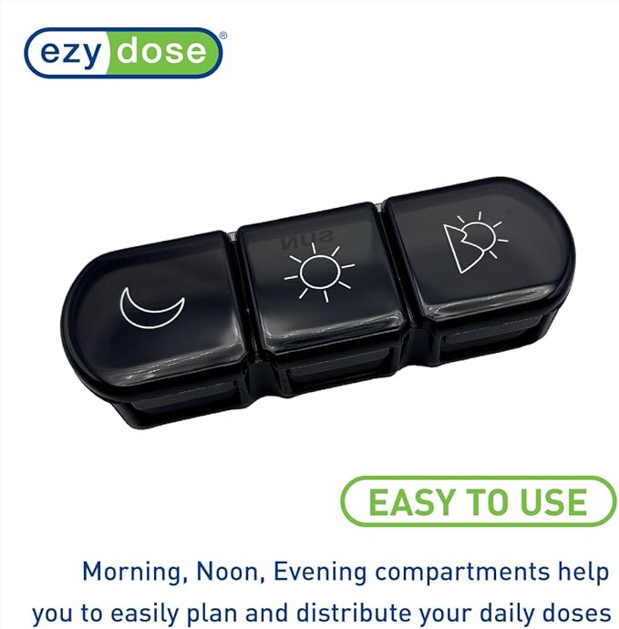 Ezy Dose Weekly (7-Day) Daily Medtime Pill Organizer Case, Vitamin Planner and Medicine Container, Removable Large Pop-Out Individual Compartments, 3 Times a Day, Travel Friendly Black, BPA Free