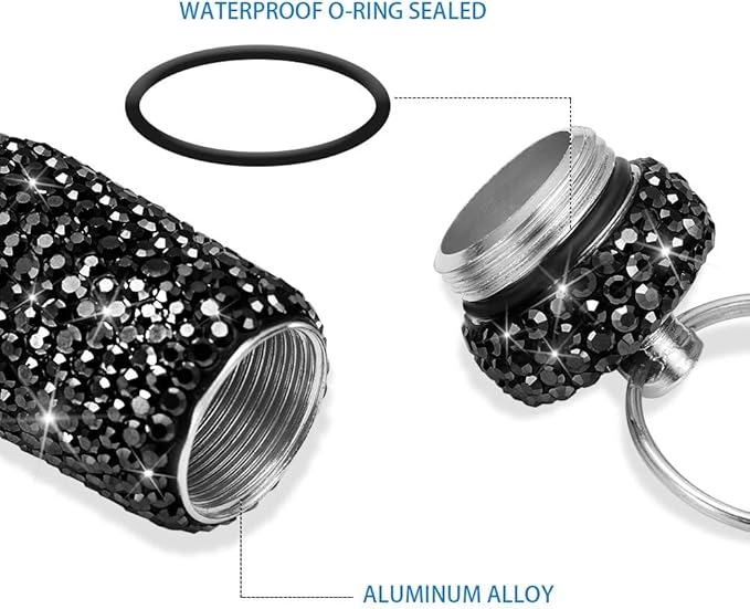 Portable Pill Case Pill Container Waterproof Pill Holder with Keychain Bling Pill Box Medicine Dispenser Bottle Storage for Outdoor Camping Travel (Black)