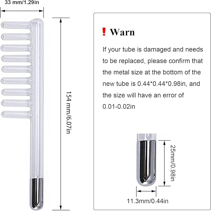 Electrode Wand Glass Tube Handheld Spare Parts for Hi Frequency Instrument Elitzia ETJX006AS (Violet Comb)