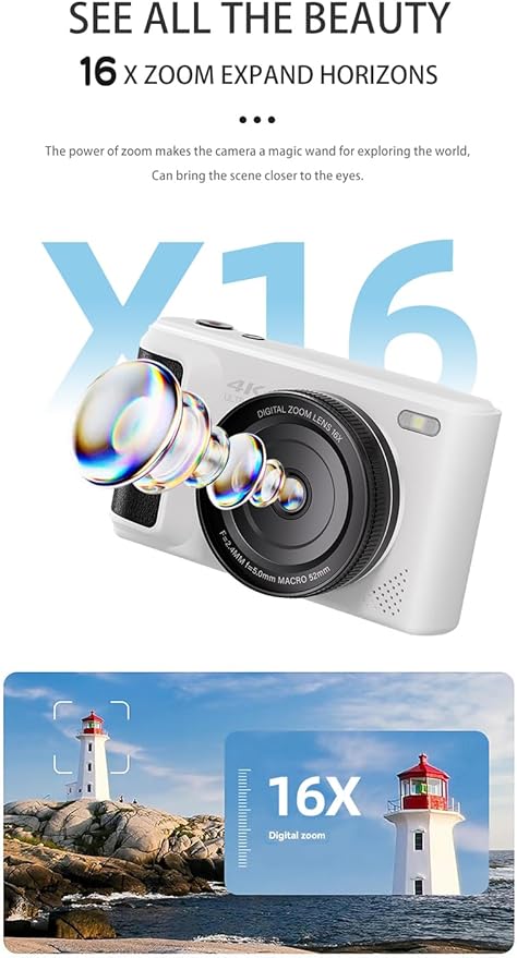 4K Digital Camera for Photography, 64MP Vlogging Camera for, 18X Digital Zoom, Autofocus Video Camera, 2.8in 180° Flip Screen, Compact Camera for Beginner