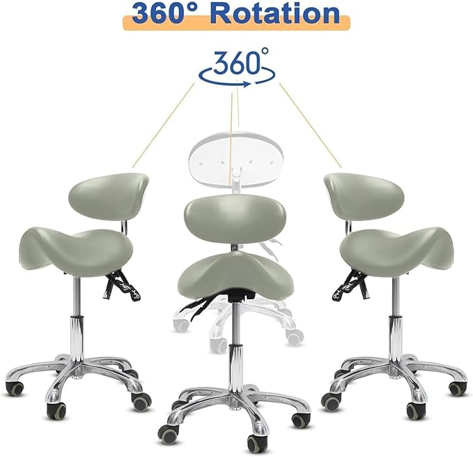 Saddle Stool with Wheels,3-Way Function Rolling Stool with Back Support,Ergonomic Stool Saddle Stool for Hair Stylist for Dentist Salon Tattoo(Grey)