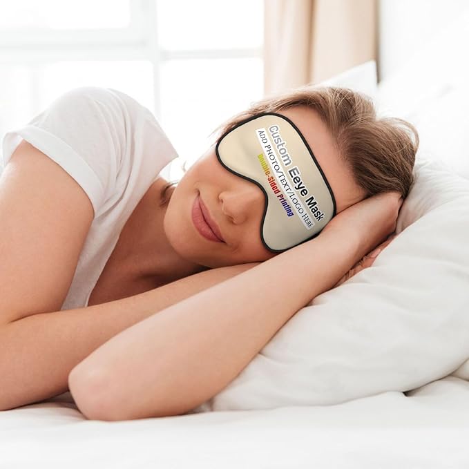 Custom Eye Mask for Sleeping Personalized Your Photo Text Logo Adjustable Strap Sleep Mask Customized Soft Blindfold Eyemask Blackout Eye Cover for Men Women Home Travel Offices Natural