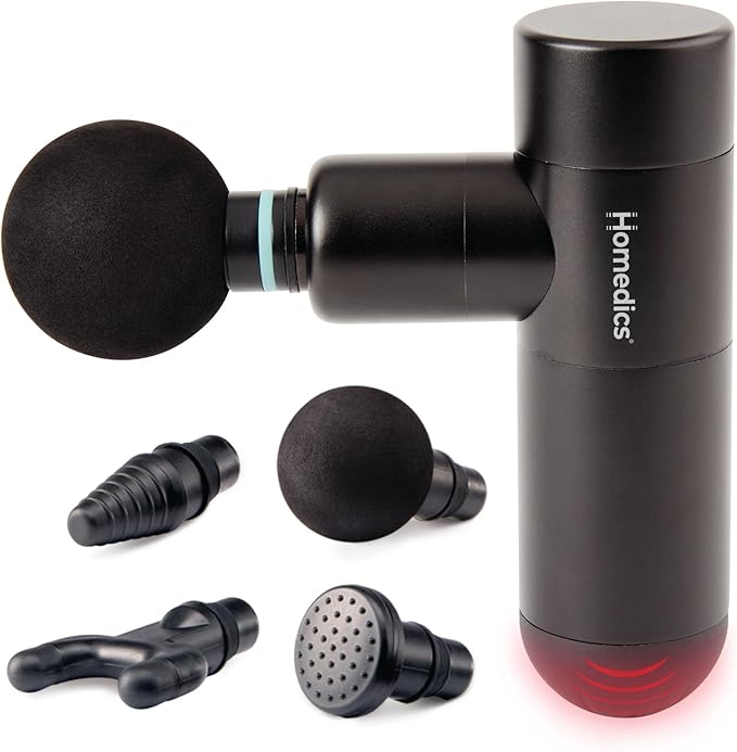 Homedics Therapist Select Compact Percussion Massager, 4 Attachments, Thermal Heat, Rechargeable Battery with 4-Hour Runtime, 3 Intensity Levels, Cordless for Travel