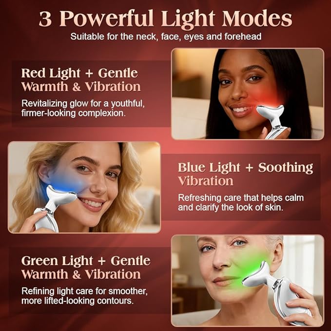 Face and Neck Massager Tool with Heat & 3 Light Therapies, Smart Vibration, Red-Light-Therapy and EMS Modes, Gua Sha Facial Tools for Face and Neck Skin Care and TMJ Relief (White)