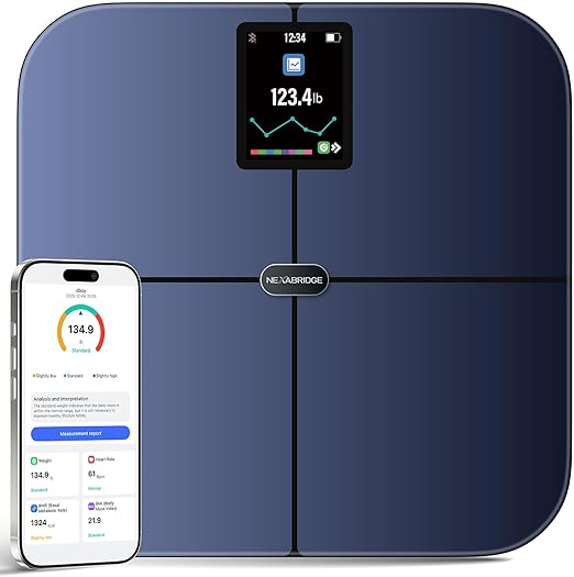 Smart Scale for Body Weight, BMI, Body Fat, Muscle Mass, 3.4" TFT Color Display Digital Bathroom Scale, 25 Body Composition Analysis, Sync App, Bluetooth, 400 lbs - Nexa 4