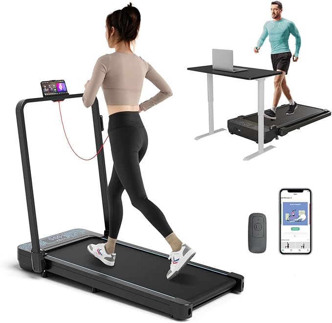 GYMAX Walking Pad, 3 in 1 Free-Assembly Under Desk Treadmill with 300lbs Capacity & LED Display, 2.25HP Portable Compact Treadmill Running Machine for Small Space Home Office