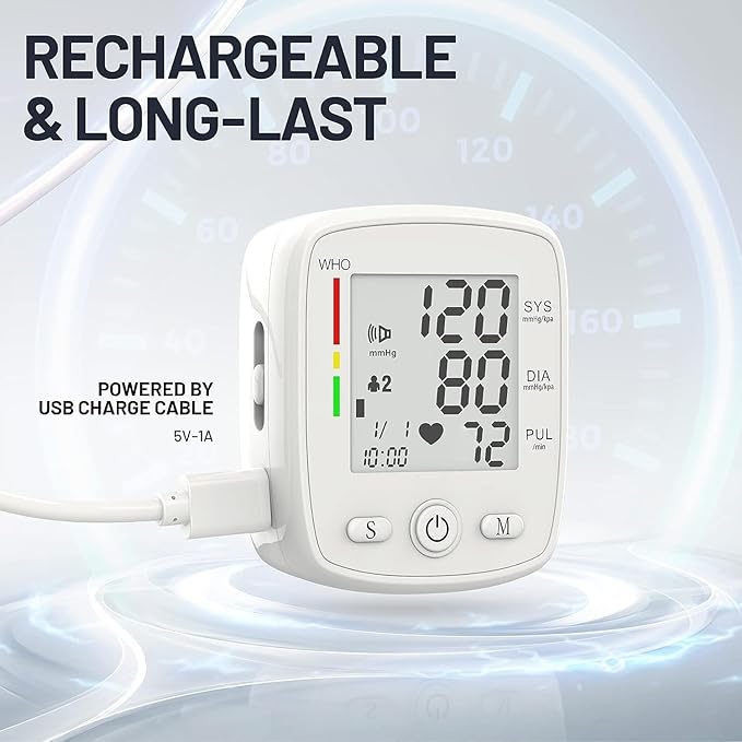 Blood Pressure Monitor Digital Wrist BP Machine Automatic BP Cuff (5.3 to 7.7 in) with 2 Users 180 Memory Voice Large LCD Display Adjustable Cuff USB Charging Carrying Case,White