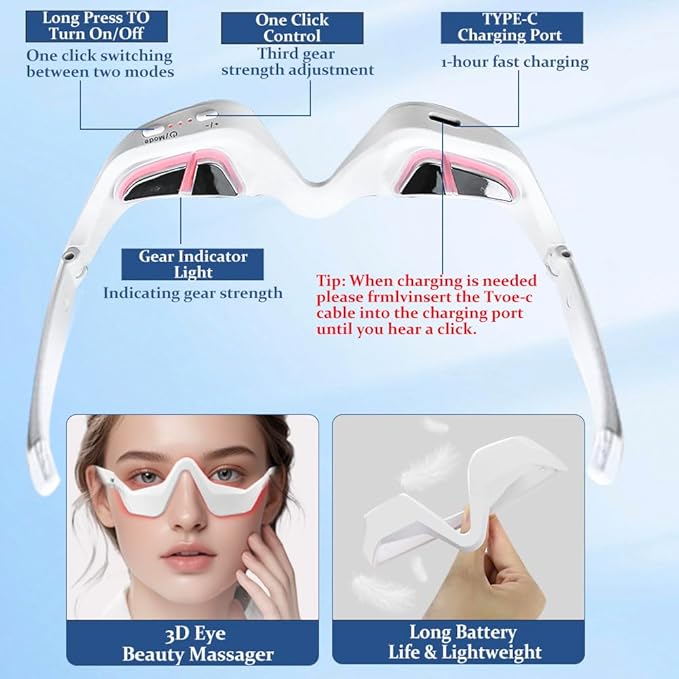 Under-Eye Red Light Therapy Device, Jaxbo Red Light Therapy Glasses with Microcurrent,Eye Massager for Relieve Eye Bags, Eye Fatigue, Dark Circles, with Glasses Cleaning Cloth
