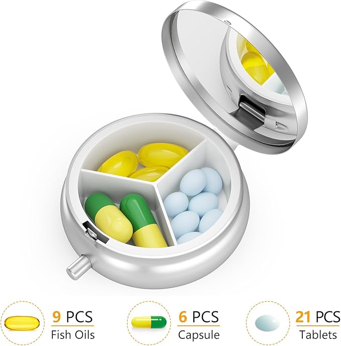 Nipichsha Pill Box, Small Pill Case for Purse & Pocket, Cute Travel Medicine Organizer, Portable Medicine Container Holder to Hold Vitamins, Medication, Fish Oil & Supplement, Cute Dumpster