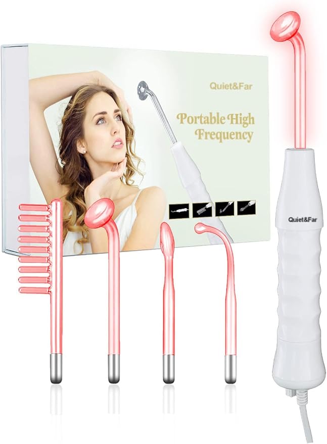 Quiet&Far High Frequency Facial Machine Skin Care Tool for Wrinkles Reducing Skin Tightening High Frequency Facial Wand with 4 Tubes