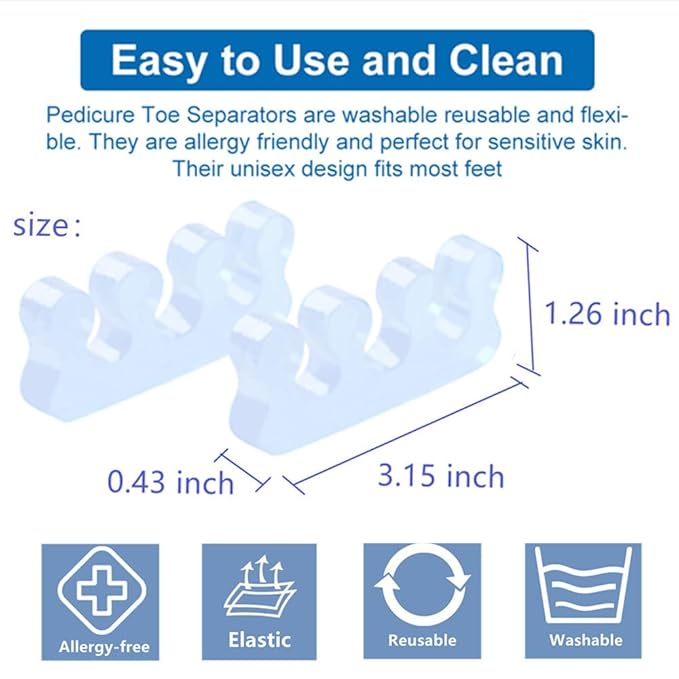 Toe Separators for Bunion & Nail Polish Application - Orthopedic Gel Material Toe Spacers for Toenail Separation, Soft Pedicure Tools