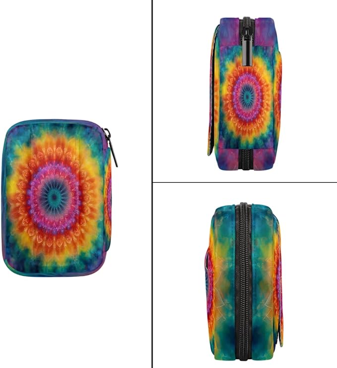 Rainbow Mandala Boho Pill Case Everyday Travel, 7 Day Weekly Medicine Pill Box Compact Portable Pills Bottle Organizer with Zipper for Daily Vitamin Medicine Holder Bottle Organizers Bag