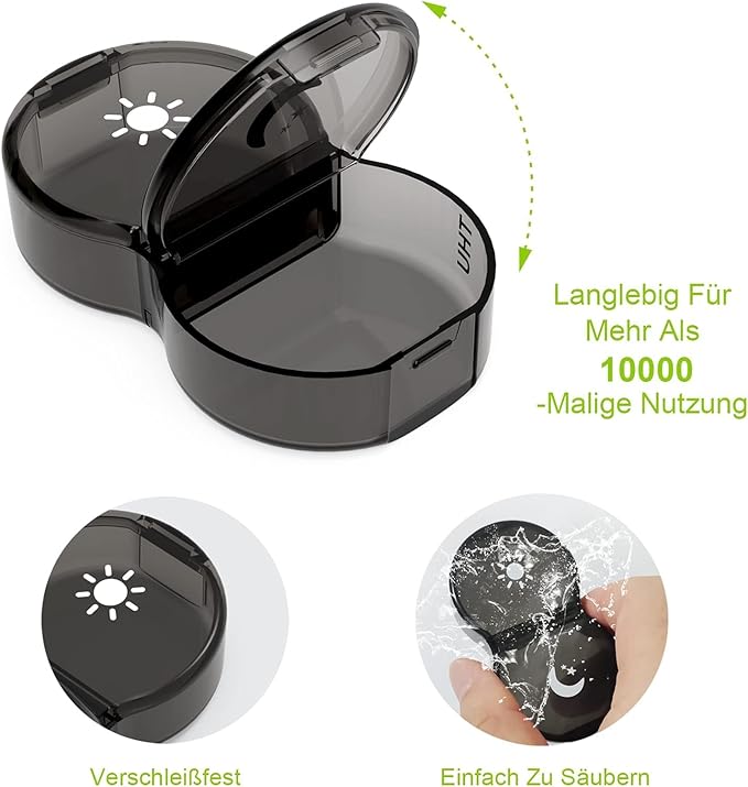 Daily Pill Organizer for Women and Men with 7 Compartments, Large Capacity, Water Resistant, Leakproof, Durable, Easy to Carry (Black)