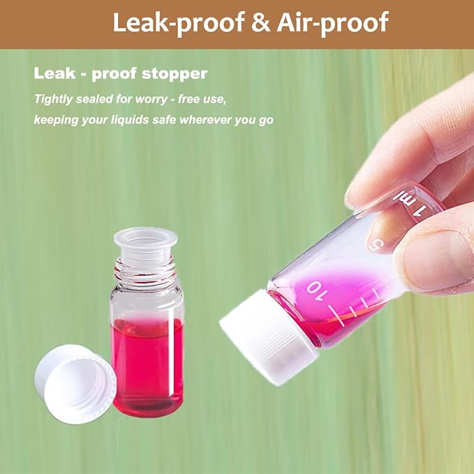 4 Pcs Liquid Medicine Travel Container Small Liquid Medicine Dispenser Containers Leak-Proof Travel Glass Pill Bottle with Scale (10ml)