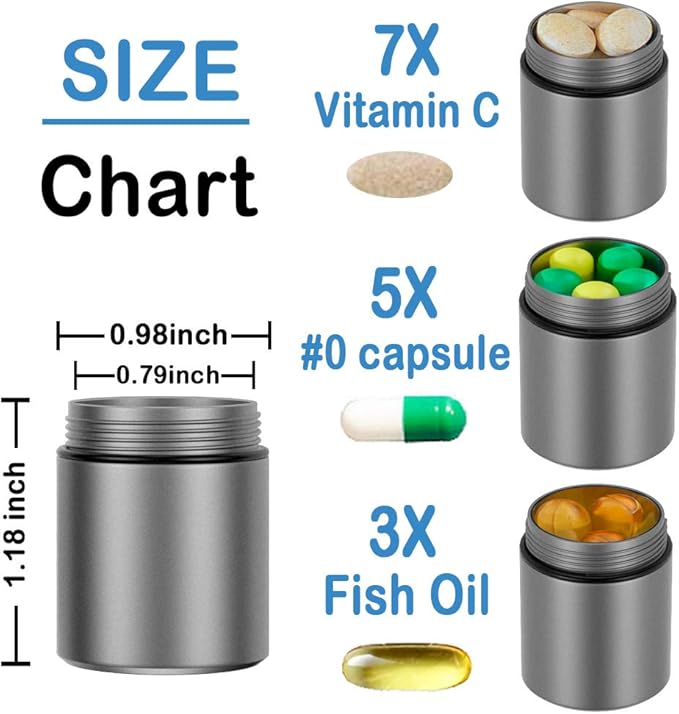 Large Keychain Pill Holder, EFFIET 3 Compartments Metal Pill Fob Case, Travel Medicine Container for Emergency Pills/Vitamin/Fish Oils/Capsule, Waterproof for Travel, Hiking, Camping (Matt Finished)