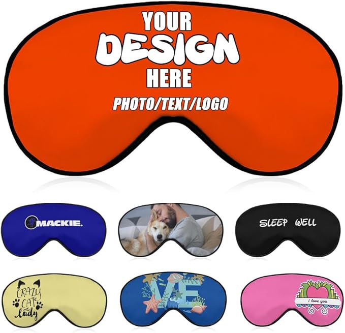 Custom Sleep Mask with Photo Text Logo, Customized Eye Mask for Men Women Kids Pressure-Free Comfy Adjustable Silky Skin-Friendly, Non-Allergic Eye Cover Custom,#OrangeRed
