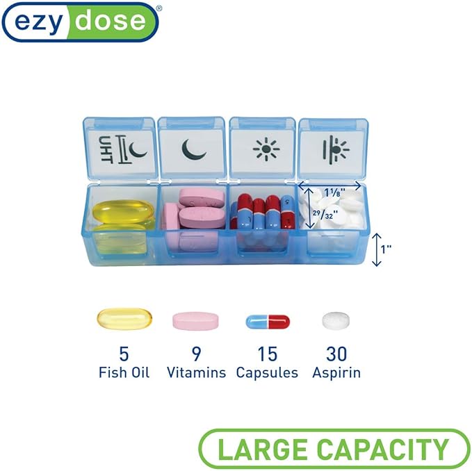 Ezy Dose Weekly (7-Day) Pill Case, Medicine Planner, Vitamin Organizer Box, Convenient and Easy to Use, X-Large Pop-Out Compartments, 4 Times a Day, Rainbow Lids with Case, BPA Free
