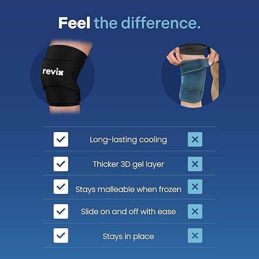 REVIX 3D Knee Ice Pack Wrap, Flexible Ice Compression Knee Sleeve with Innovative Dual-layer Gel, Reusable ice sleeve for knee, Cold Therapy for Knee, Elbow & Calf (XL)