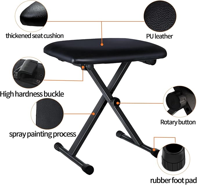 Keyboard Bench X-Style Height Adjustable 16-20in Padded Cushion Piano Stool Bench Keyboard Chair for Keyboards Piano.