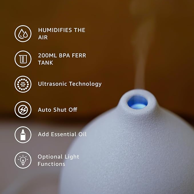 200ML Ceramic Essential Oil Diffuser (2 Pack) - Ultrasonic Aromatherapy & Humidifier with 7-Color LED Lights, Auto Shut-Off, Wood Grain Base, 1H/3H/6H Timer | Scent for Home, Office, Yoga