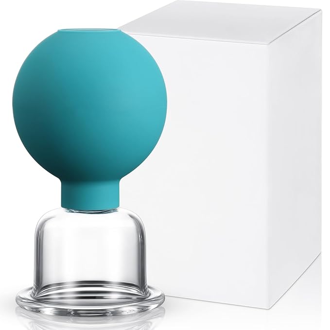 Nuanchu Facial Cupping Cup Green Glass Face Cup Silicone Cupping Massage Vacuum Suction Mug for Body Face Leg Arm Back Shoulder Muscle and Joint Pain(1.5 Inch Diameter)