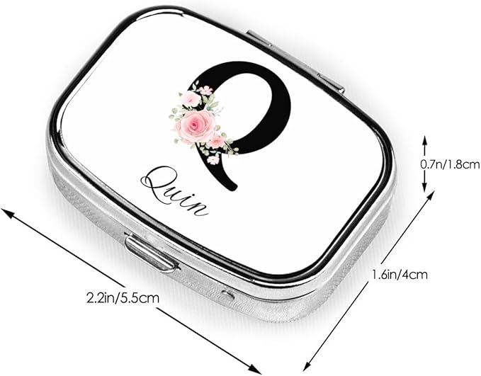 Custom Pill Box Personalized Square Small Pill Case with Mirror Add Your Photo Text Logo Name Decorative 2 Compartment Portable Metal Medicine Container Vitamin Organizer for Pocket Purse Travel (Q)