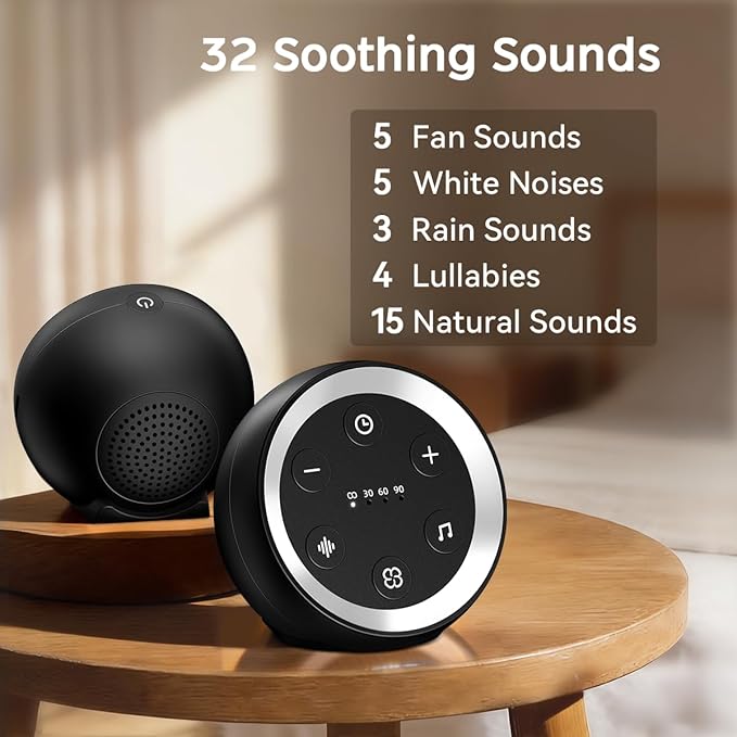 Small Sound Machine Battery Mini White Noise Machine for Baby Kids Adult with 32 Relaxing Sounds 32 Volume Levels Sleep Brown Noise Machine for Travel Office Privacy with 4 Timer & Memory