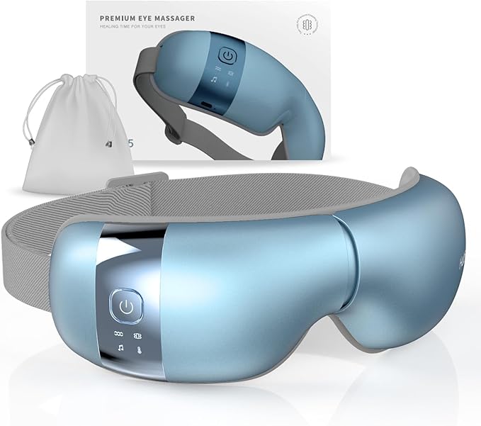 HuBDIC HubiCare Eye Massager with Heat, Vibration, and Music Helps Relieve Strain, Dark Circles, Dryness, and for Migraine Relief Relaxation and Better Sleep Gifts for Women/Men (Ice Blue)