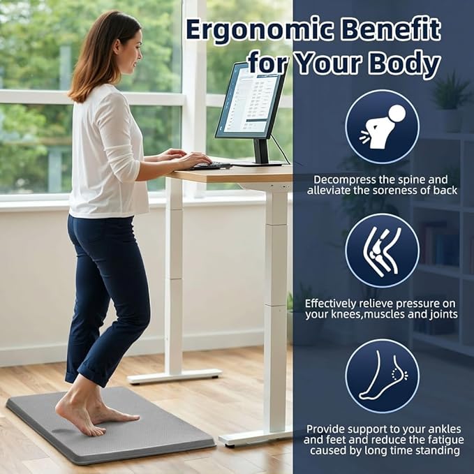 Kitchen Mat Cushioned Anti Fatigue, 0.75" Waterproof,Non Slip Kitchen Rugs, Memory Foam Comfort Mat for Standing at Home,Office,Sink,Laundry(20"x39" Grey)