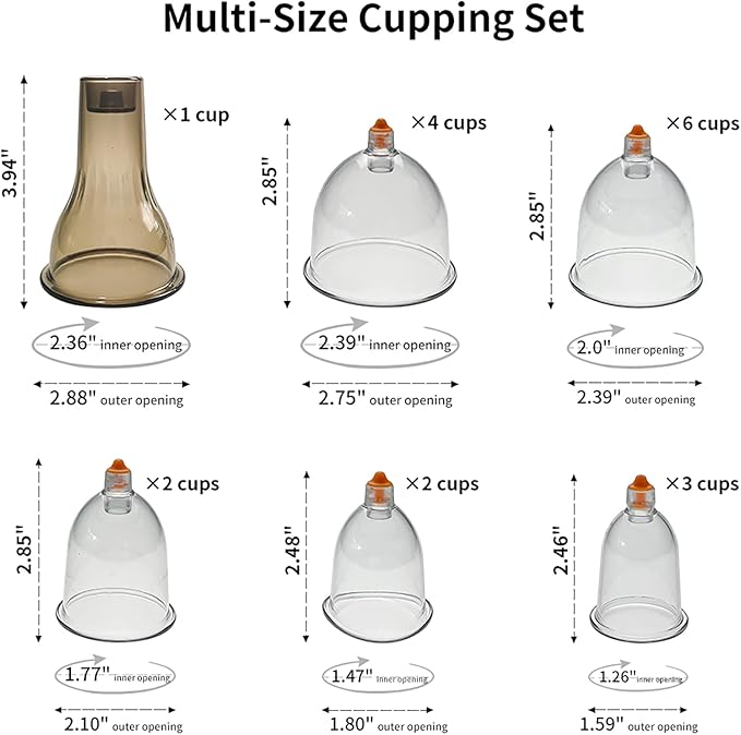 Cupping Therapy Set w/ 18 Massage Cups for Pain Relief Physical Therapy Cupping Kit for Massage Therapy with Vacuum Pump, Black Box