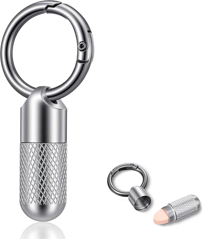 Small Pill Case Keychain Micro Keychain Pill Holder Mini Waterproof Metal Emergency Medicine Organizer Container Portable Carabiner Clip Medicine Bottle for Outdoor Camping Travel Purse Pocket