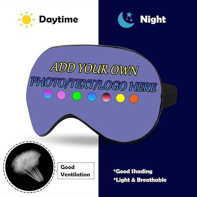 Personalized Eye Mask, Custom Eyeshade Blindfold Add Your Design Image Text Customized Eye Cover with Adjustable Strap for Sleeping Travel Work Naps Blocks Light, Purple Blue