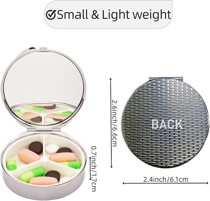 3 Compartments Detachable Mini Pill Case for Purse Pocket, Travel Pill Organizer, Small Portable Metal Pill Box with, Three Times a Day Pill Container for Children, Men and Women - Cute Colored Cat
