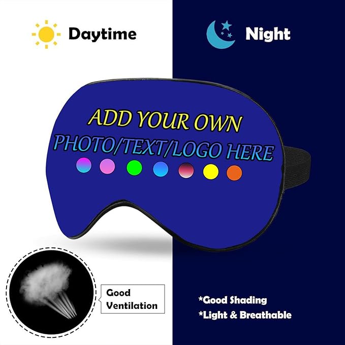 Personalized Eye Mask, Custom Eyeshade Blindfold Add Your Design Image Text Customized Eye Cover with Adjustable Strap for Sleeping Travel Work Naps Blocks Light, Dark Blue