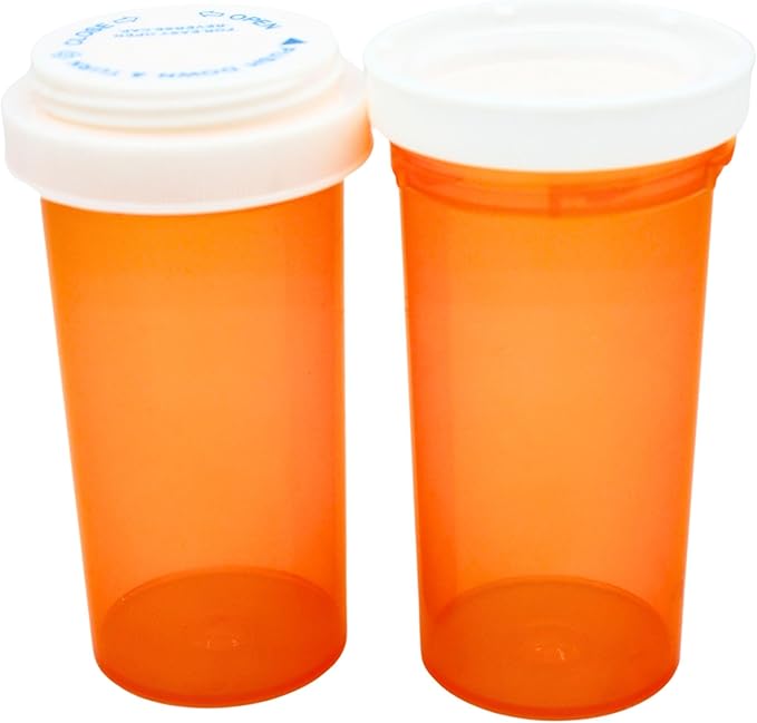 Five Star Supplies Plastic Pill Bottles - Reversible Cap Easy Open & Child Resistant - Pill Container Prescription Vial - Easy Open/Push N Turn (Amber, 40 DRAM 130 ct.)