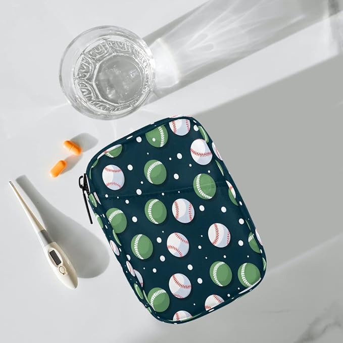 Sports Baseball Pill Case Everyday Travel, 7 Day Weekly Medicine Pill Box Compact Portable Pills Bottle Organizer with Zipper for Daily Vitamin Medicine Holder Bottle Organizers Bag