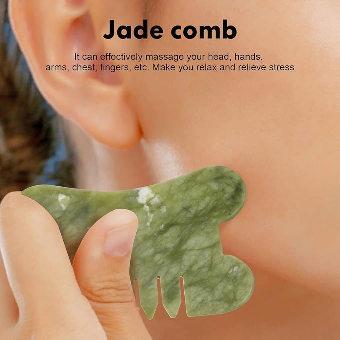 Healifty Jade Gua Sha Comb for Scalp Massage and Hair Care 3.5 Inch Natural Jade Scraping Tool for Facial and Body Relaxation Multi-Functional Crystal Hair Comb