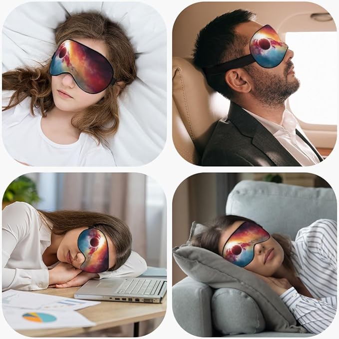 Galaxy Space Sleep Mask Eye Mask Starry Sky Planet Universe Solar System Shiny Red Blue Sleep Mask Light Blocking Adjustable Soft Eye Masks for Women Deep Rest Travel