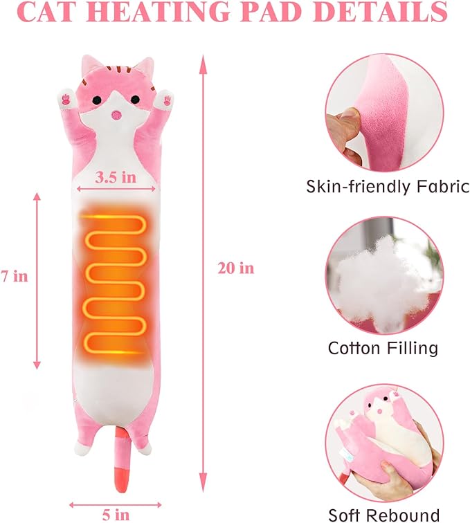 Cat Heating Pad for Period Cramps Menstrual Pain Relief, Portable Electric Heat Pads USB Powered, Cute Cats Plush Stuffed Animals Funny Gifts for Women Teen Girls Cat Lovers Birthday Easter Christmas