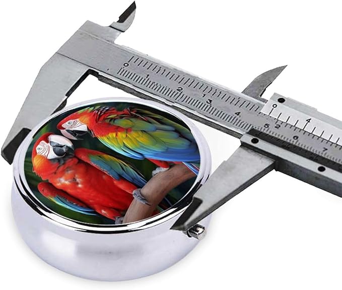 Pill Box 3 Compartment Medicine Pill Organizer Two Colored Parrots Round Pill Case for Purse & Pocket Travel Pillbox Portable Metal Medicine Vitamin Fish Oil Organizer Unique Gift